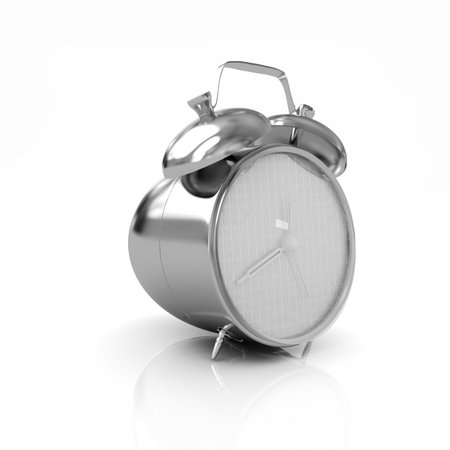 3d illustration of glossy alarm clock against white background 