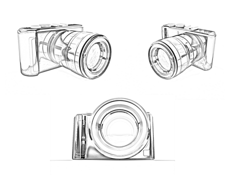 3d illustration of photographic camera on white backgroundの写真素材