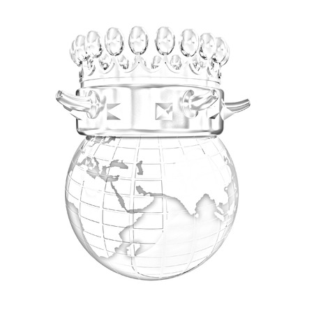 Gold crown on earth isolated on white backgroundの写真素材