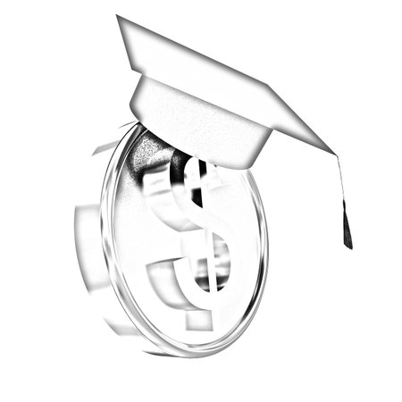 Graduation hat on gold dollar coinの写真素材