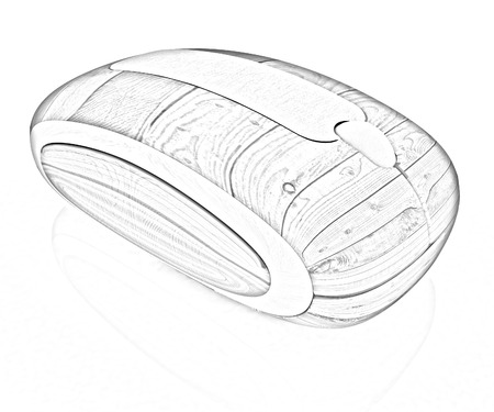 Wooden computer mouse on white backgroundの写真素材