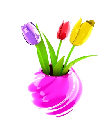 Tulips with leaf in vaseの写真素材