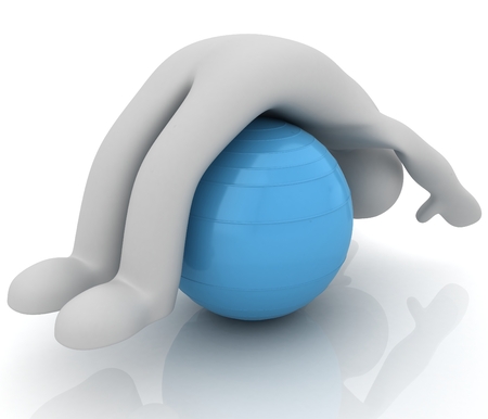 3d man exercising position on fitness ball. My biggest pilates seriesの写真素材