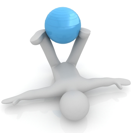 3d man exercising position on fitness ball. My biggest pilates seriesの写真素材