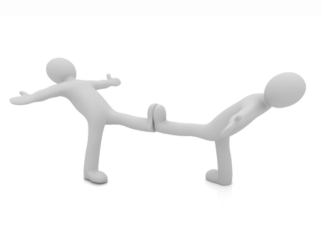 3d mans isolated on white. Series: morning exercises - hands in sides and one leg is exposed forwardの写真素材