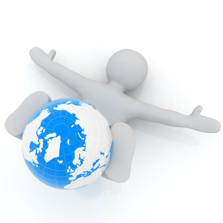 3d man exercising position on Earth - fitness ball. My biggest Global pilates seriesの写真素材