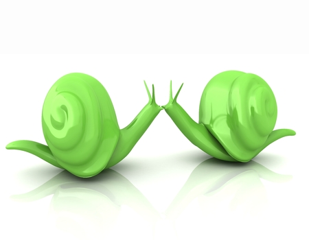 3d fantasy animals, snails on white backgroundの写真素材