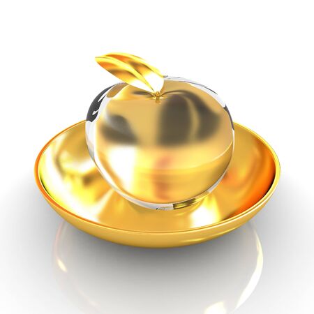 Glass apple on a plateの写真素材