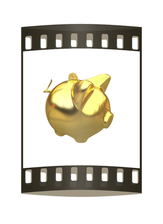 gold coin with with the gold piggy bank. The film stripの写真素材