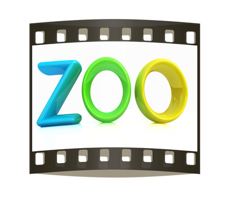 Colorful 3d text "Zoo" on a white background. The film stripの写真素材