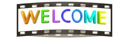 3d colorful text "welcome" on a white background. The film stripの写真素材