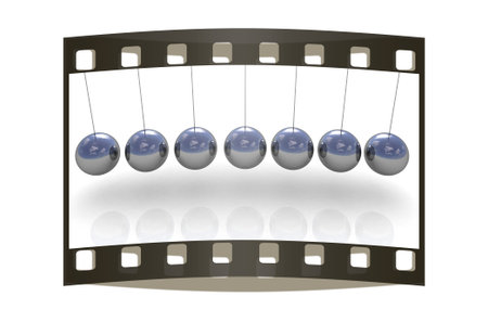 Newton's balls on white background. The film strip