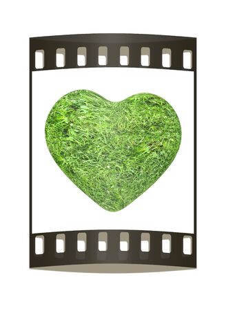 3d grass heart isolated on white background. The film stripの写真素材