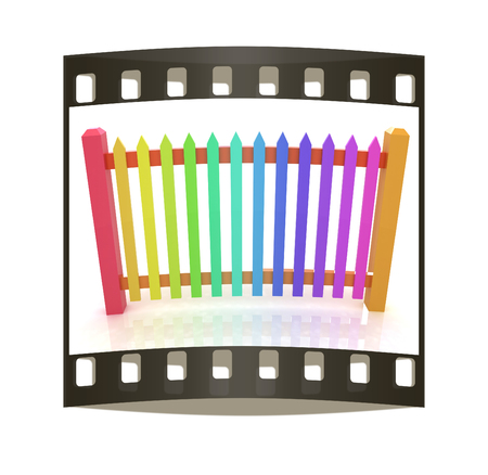 Colorfull glossy fence on a white background. The film stripの写真素材