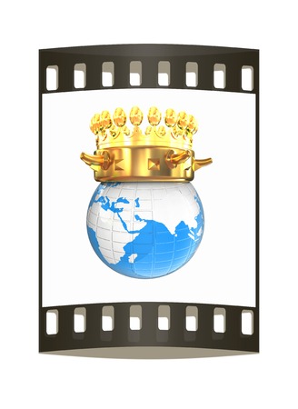 Gold crown on earth isolated on white background. The film stripの写真素材