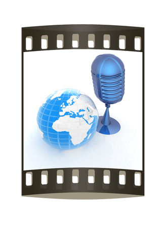 Global online with earth and mic. The film stripの写真素材