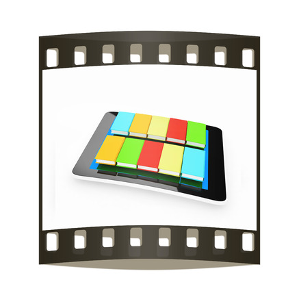 tablet pc and colorful real books on white background. The film stripの写真素材