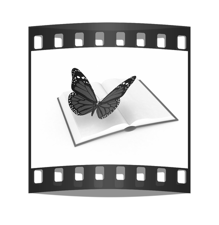 butterfly on a book on a white background. The film stripの写真素材