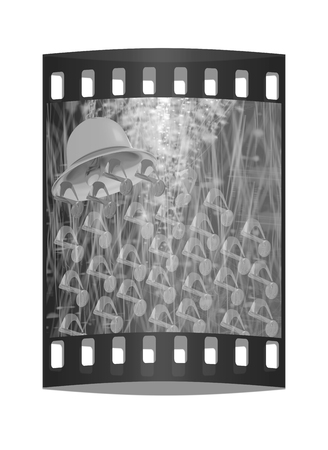 Toll. Gold bell on winter or Christmas style background with a wave of stars. The film stripの写真素材