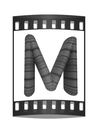 Wooden Alphabet. Letter "M" on a white background. The film stripの写真素材