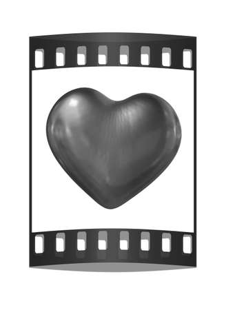 3d glossy metall heart isolated on white background. The film stripの写真素材