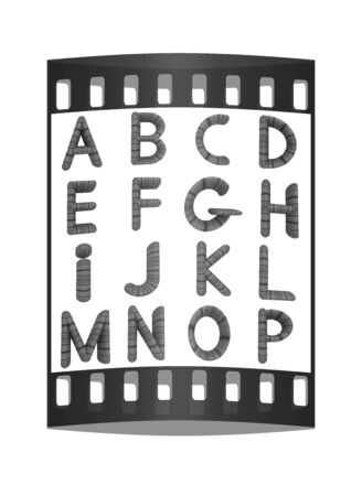 Wooden Alphabet set on a white background. The film stripの写真素材
