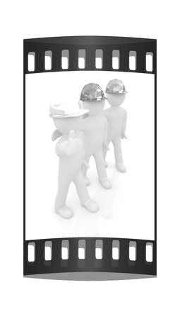 3d mans in a hard hat with thumb up. On a white background. The film stripの写真素材