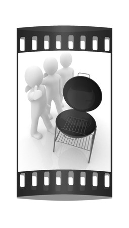 3d man with barbeque isolated on white. The film stripの写真素材