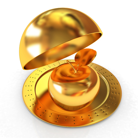 Gold Serving dome or Cloche and gold appleの写真素材
