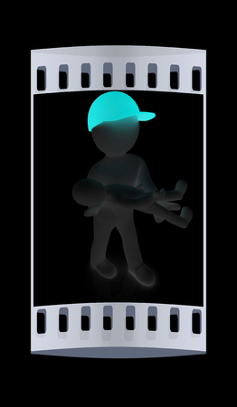 3d man with child. 3d render on a black background. The film stripの写真素材
