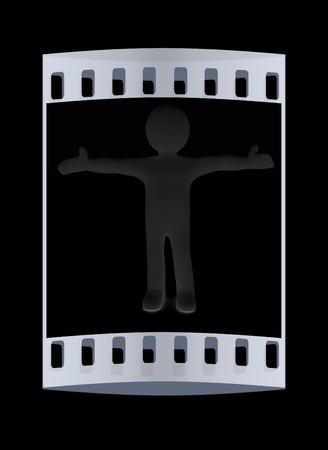 3D man happy man with wide open hands. The film stripの写真素材