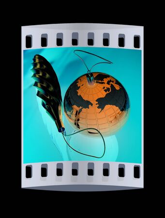 Traditional Christmas toys on a reflective background. Global holiday concept. The film stripの写真素材