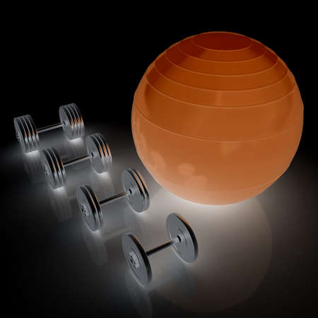 Fitness ball and dumbellの写真素材