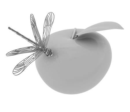 Dragonfly on appleの写真素材