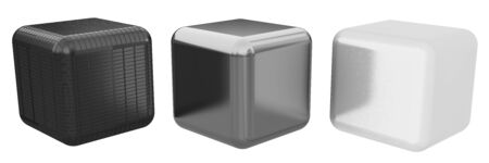 set of all metal cubes of gold, black gold, pink plasticの写真素材