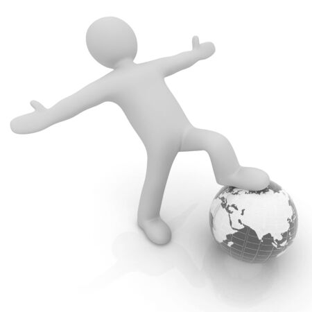 3d man and earth. Global business concept: the whole earth at my feetの写真素材