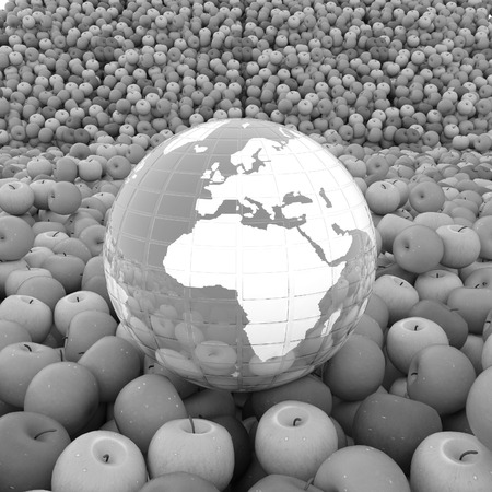 apples background and Earth. Global concept Thanksgiving Dayの写真素材