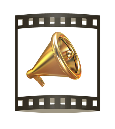 Gold loudspeaker as announcement icon. Illustration on whiteの写真素材