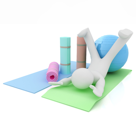 3d man on a karemat with fitness ball. 3D illustrationの写真素材