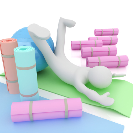 3d man on a karemat with fitness ball. 3D illustrationの写真素材