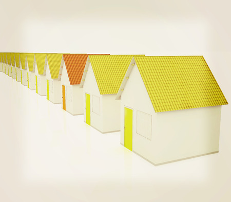 Houses on a white background. 3D illustration. Vintage style.の写真素材