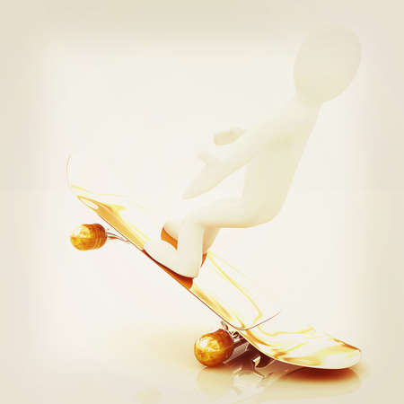 3d white person with a skate and a cap. 3d image on a white background. 3D illustration. Vintage style.の写真素材