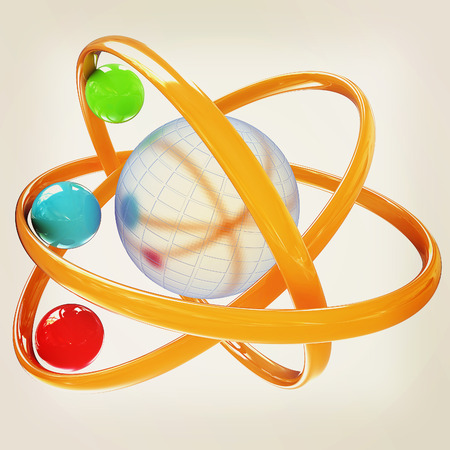 3d atom isolated on white background . 3D illustration. Vintage style.の写真素材