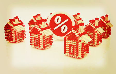 Log houses from matches pattern with the best percent on white . 3D illustration. Vintage style.の写真素材