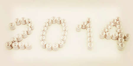 New Year 2014 on a white background. 3D illustration. Vintage style.の写真素材
