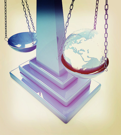 The philosophical concept: Earth lighter than vanity on a white background. 3D illustration. Vintage style.の写真素材