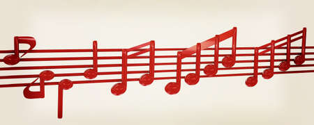 Various music notes on stave. Red 3d. 3D illustration. Vintage style.の写真素材
