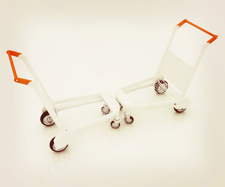 Trolleys for luggages at the airport. 3D illustration. Vintage style.の写真素材