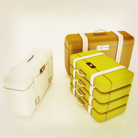travel bags on white . 3D illustration. Vintage style.の写真素材