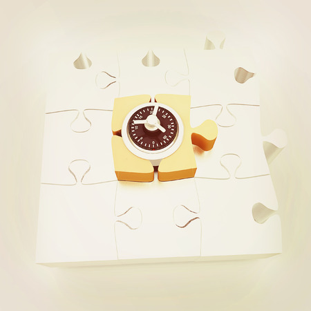 safe - puzzle. 3D illustration. Vintage style.の写真素材